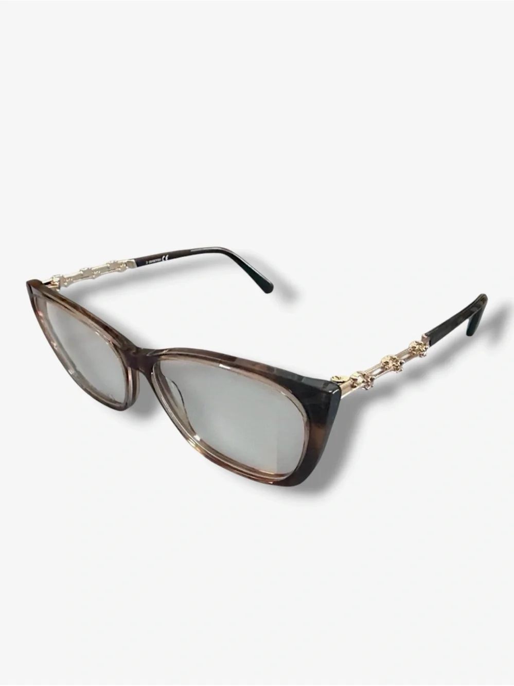 Swarovski SK5383 Cat Eye Eyeglasses NWT Brown Havana Gold Crystal Frames 54mm